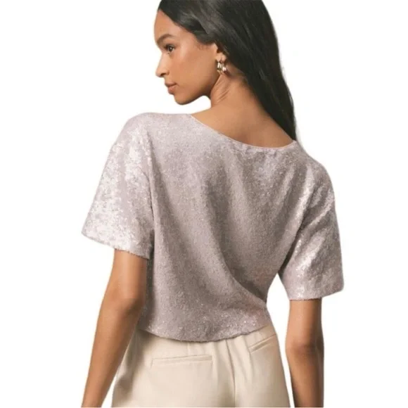 Anthropologie NWT Sequin Crop Tee SZ M - Picture 2 of 11